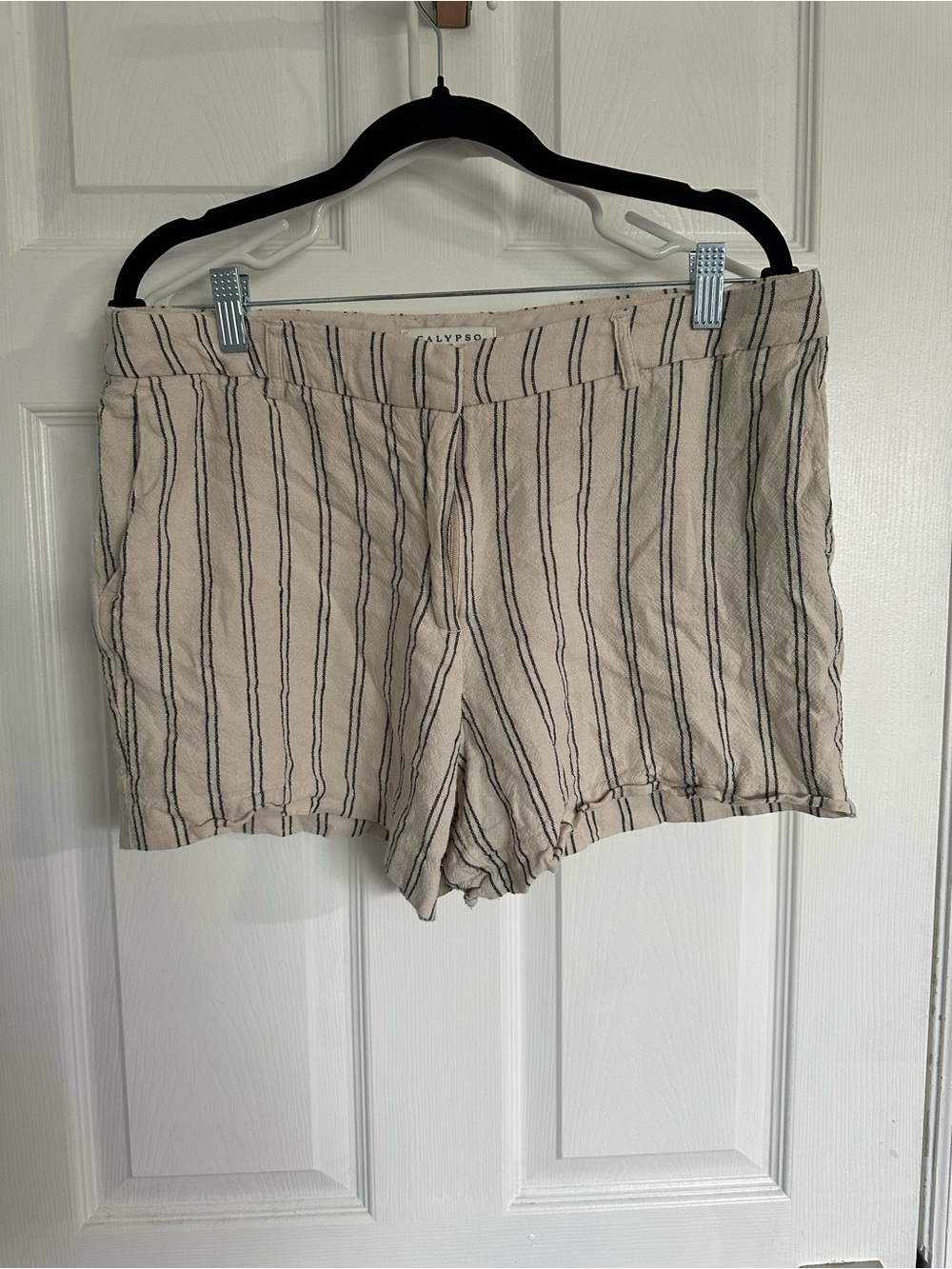 Calypso St. Barth Cream and Black Striped Linen-Blend Shorts